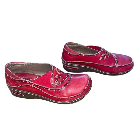 LArtiste By Spring Step Red Leather Floral Design Slip-On Shoes Size 39 - Picture 4 of 8